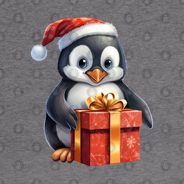 Baby Christmas Penguin With Gift by Chromatic Fusion Studio